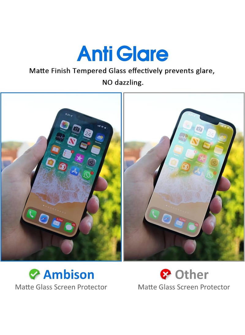 Ambison عبوة من قطعتين من واقيات الشاشة الزجاجية غير اللامعة، مصممة لهواتف iPhone 14 (2022) وiPhone 13 وiPhone 13 Pro - Image 4